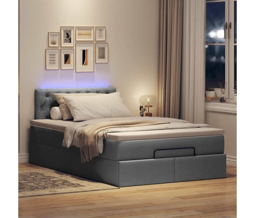 Cama otomana con colchón y LED tela gris oscuro 120x190 cm