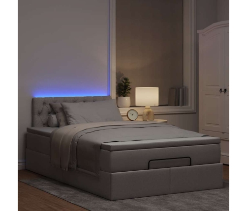 Cama otomana con colchón y luces LED tela gris taupé 120x190cm