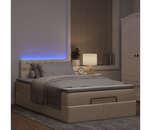 Cama otomana con colchón y luces LED tela crema 120x190cm