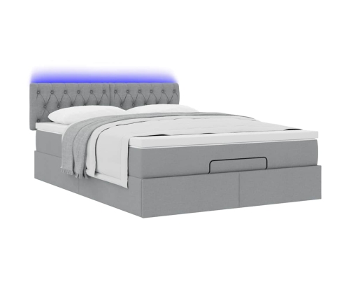 Cama otomana con colchón LED gris claro 140x190 cm tela