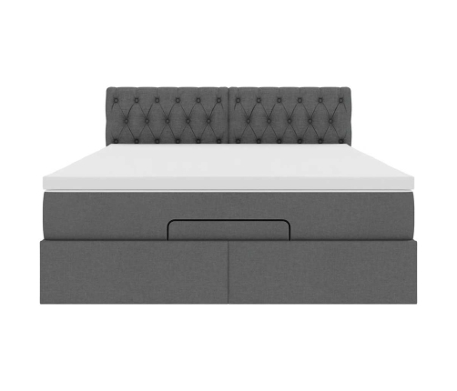 Cama otomana con colchón LED gris oscuro 140x190 cm tela