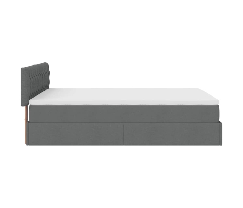 Cama otomana con colchón LED gris oscuro 140x190 cm tela