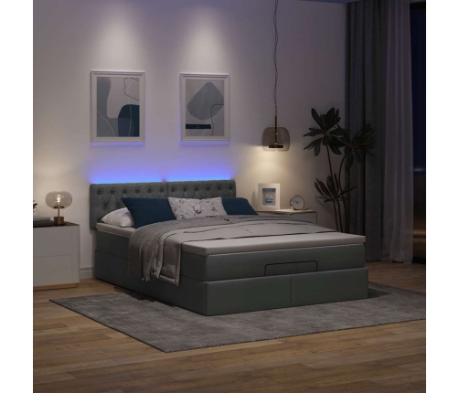 Cama otomana con colchón LED gris oscuro 140x190 cm tela