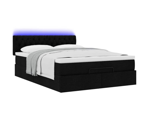 Cama otomana con colchón LED negra 140x190 cm tela