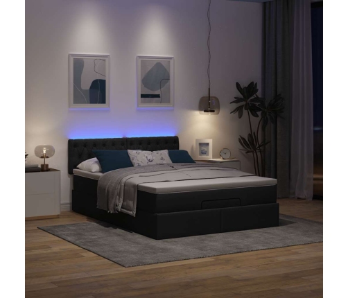 Cama otomana con colchón LED negra 140x190 cm tela