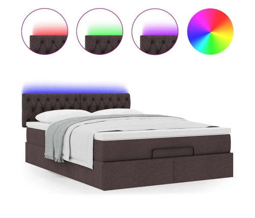 Cama otomana con colchón LED marrón oscuro 140x190 cm tela