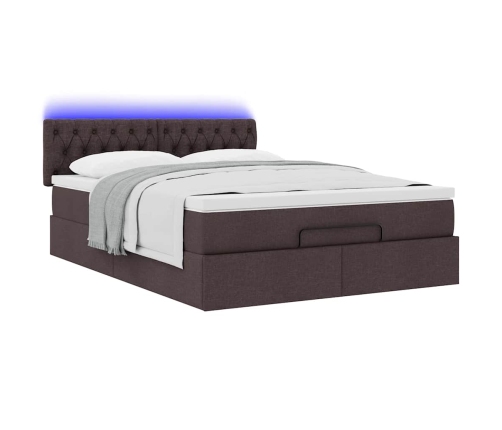 Cama otomana con colchón LED marrón oscuro 140x190 cm tela