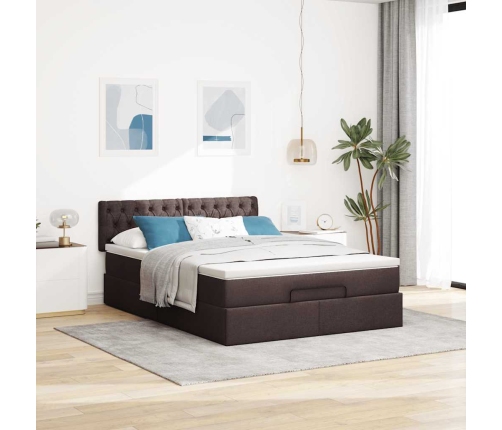 Cama otomana con colchón LED marrón oscuro 140x190 cm tela