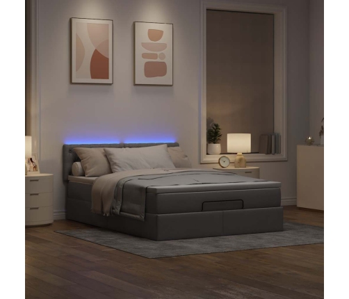 Cama otomana con colchón LED tela gris pardo 140x190 cm