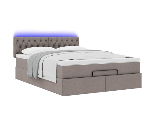 Cama otomana con colchón LED tela gris pardo 140x190 cm