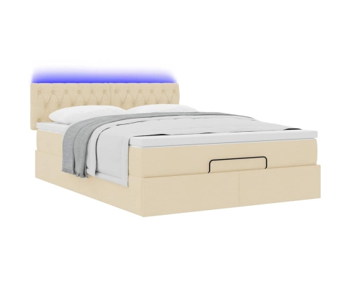 Cama otomana con colchón LED crema 140x190 cm tela