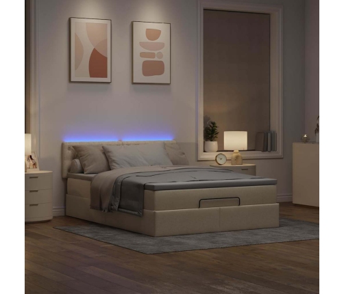 Cama otomana con colchón LED crema 140x190 cm tela