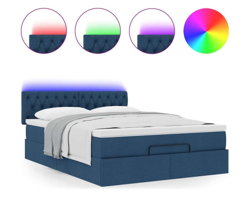 Cama otomana con colchón LED azul 140x190 cm tela