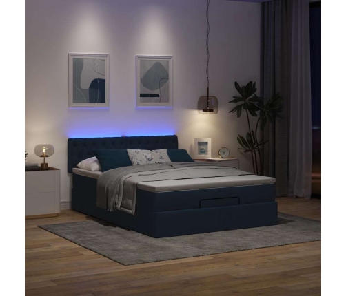 Cama otomana con colchón LED azul 140x190 cm tela