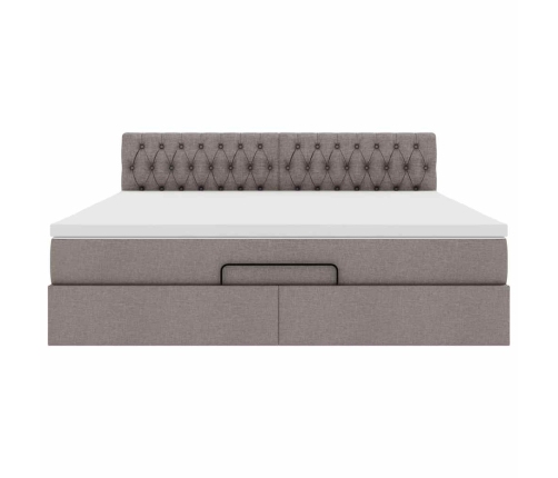 Estructura de cama otomana colchón tela gris pardo 160x200cm