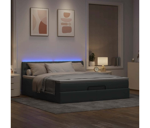 Cama otomana con colchón y LED tela gris claro 180x200cm