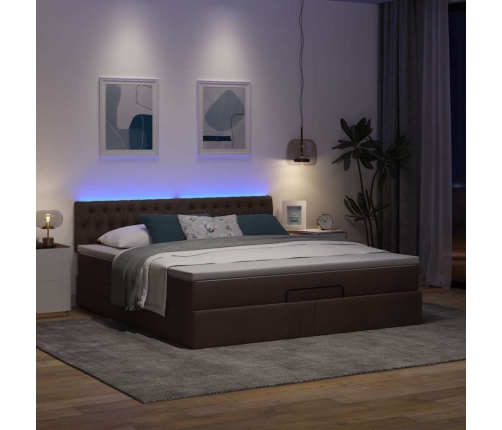 Cama otomana con colchón y LED tela marrón oscuro 180x200cm