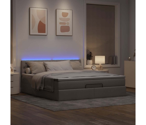 Cama otomana con colchón y luces LED tela gris taupe 180x200cm