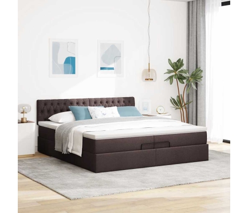 Estructura cama otomana colchones tela marrón oscuro 200x200cm