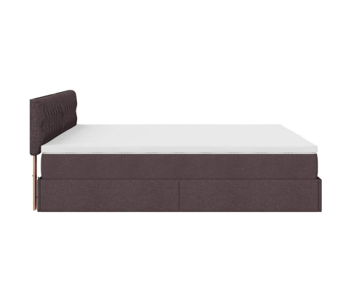 Estructura cama otomana colchones tela marrón oscuro 200x200cm
