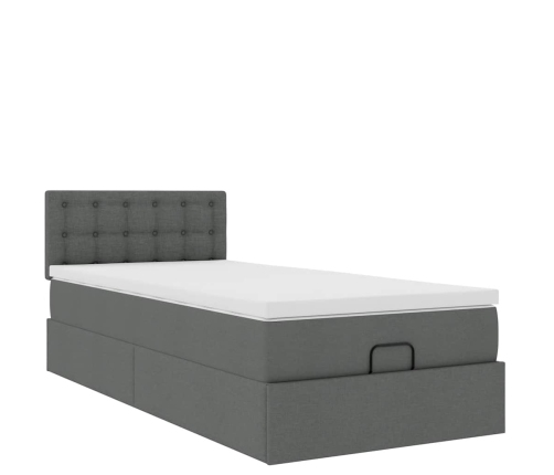 Cama otomana con colchón y LED tela gris oscuro 90x200 cm