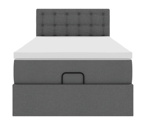 Cama otomana con colchón y LED tela gris oscuro 90x200 cm
