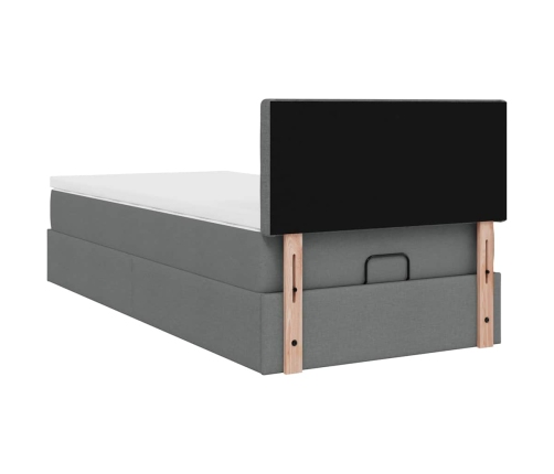 Cama otomana con colchón y LED tela gris oscuro 90x200 cm