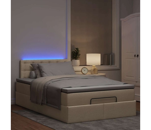 Cama otomana con colchón y luces LED tela crema 120x190cm