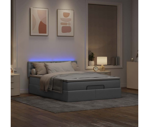 Cama otomana con colchón LED gris claro 140x190 cm tela