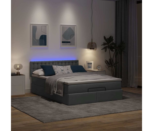 Cama otomana con colchón LED gris oscuro 140x190 cm tela