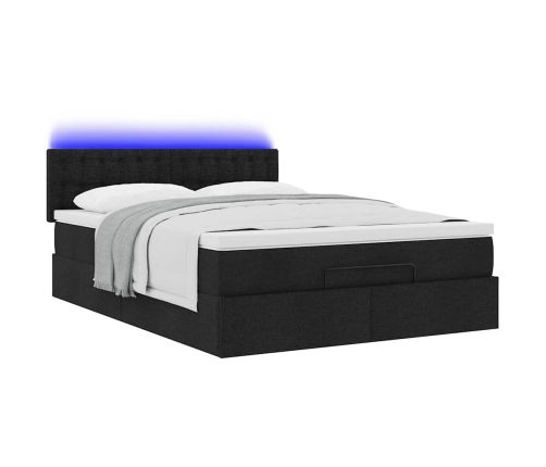 Cama otomana con colchón LED negra 140x190 cm tela