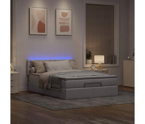 Cama otomana con colchón LED tela gris pardo 140x190 cm