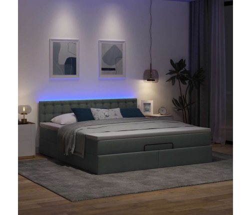 Cama otomana con colchón y LED tela gris oscuro 180x200cm