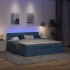 Cama otomana con colchón y luces LED tela azul 180x200cm