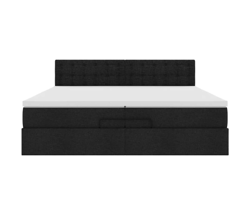 Estructura de cama otomana con colchones tela negra 200x200cm