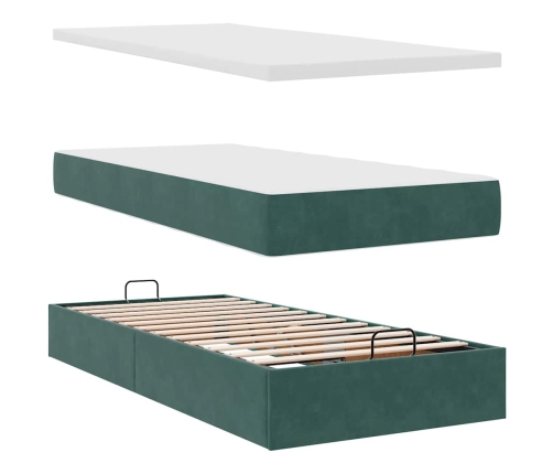 Cama otomana con colchón y LED terciopelo verde oscuro 80x200cm