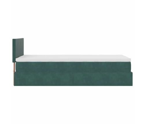 Cama otomana con colchón y LED terciopelo verde oscuro 80x200cm