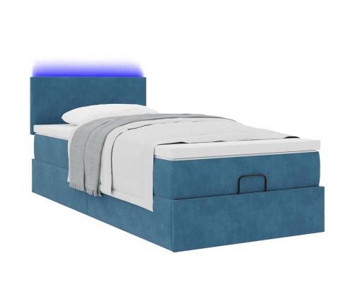 Cama otomana con colchón y LED terciopelo azul oscuro 80x200 cm