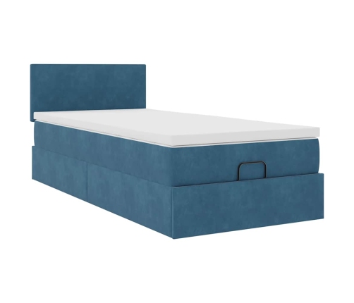 Cama otomana con colchón y LED terciopelo azul oscuro 80x200 cm