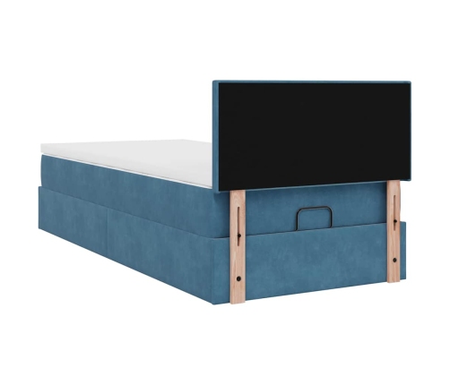 Cama otomana con colchón y LED terciopelo azul oscuro 80x200 cm