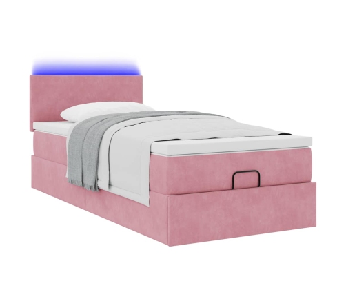 Cama otomana con colchón y LED terciopelo rosa 80x200 cm