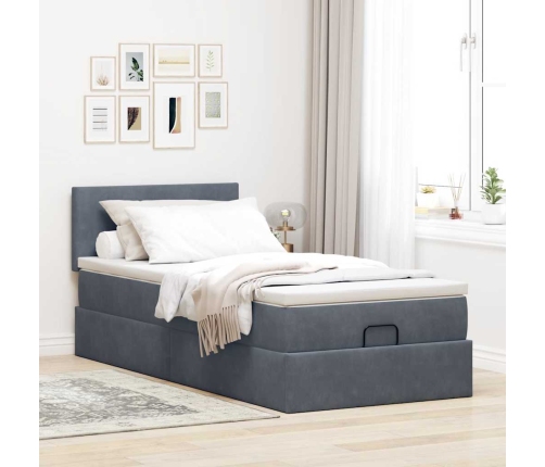 Estructura cama otomana colchón terciopelo gris oscuro 90x190cm