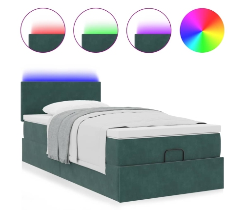 Estructura de cama otomana con colchón terciopelo verde oscuro