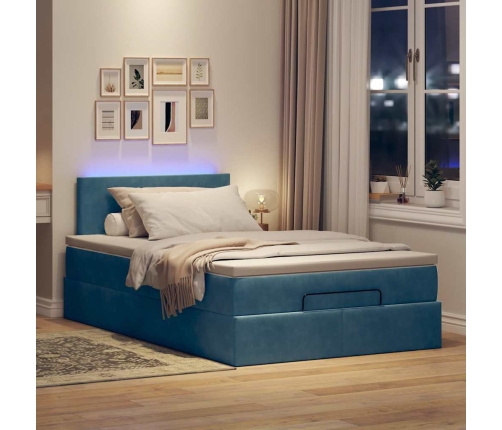 Cama otomana con colchón y LED terciopelo azul oscuro 120x190cm