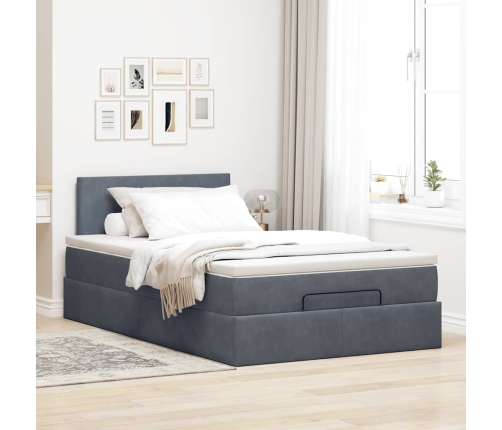 Estructura cama otomana colchón terciopelo gris oscuro
