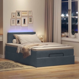 Estructura cama otomana colchón terciopelo gris oscuro