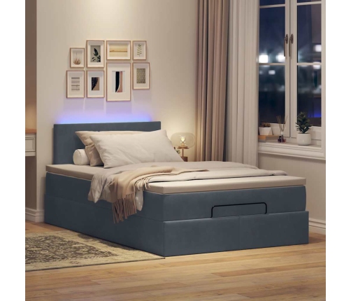 Estructura cama otomana colchón terciopelo gris oscuro