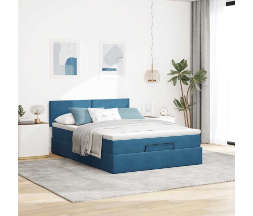 Estructura de cama otomana con colchón terciopelo azul oscuro