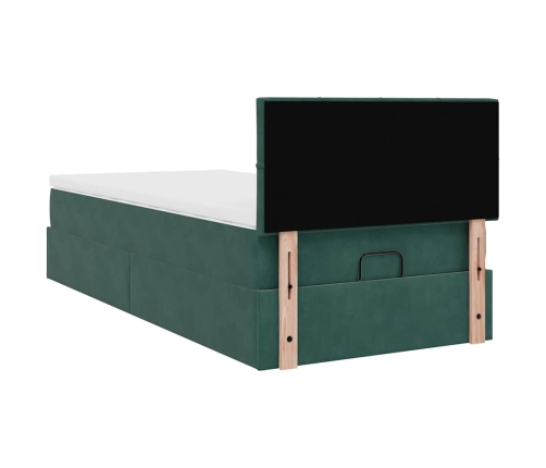 Cama otomana con colchón y LED terciopelo verde oscuro 80x200cm