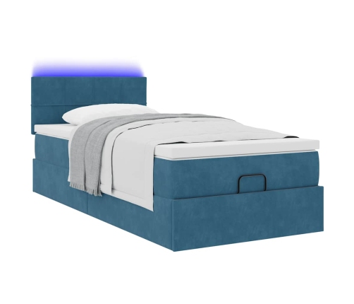 Cama otomana con colchón y LED terciopelo azul oscuro 80x200 cm